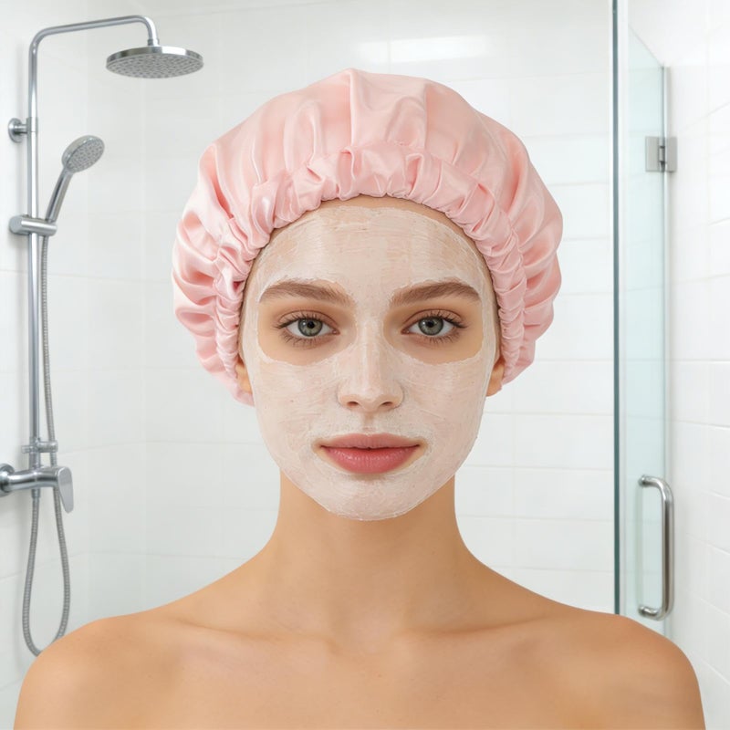 Gold Pink Reusable Waterproof Shower Cap for Women Long Hair Spa Bath - Image 3