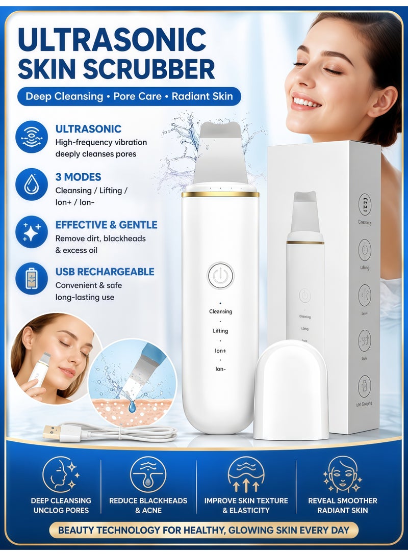 HailiCare Ultrasonic Skin Scrubber, 4 Modes Facial Pore Cleaner Blackhead Remover Tool, Rechargeable Ion Skin Spatula for Deep Cleansing, Skin Lifting & Exfoliating Home Facial Beauty Device - Image 1