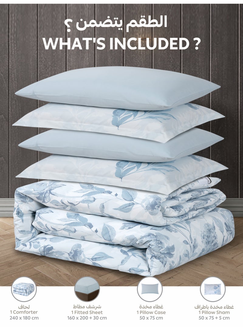 Doona Printed 4-Pcs Queen Comforter Bedding Set Fits 160x200cm -Includes Comforter, Fitted Sheet, Pillow Shams & Pillowcases – Soft Microfiber Fabric with Soft 350 GSm Filling - Image 4