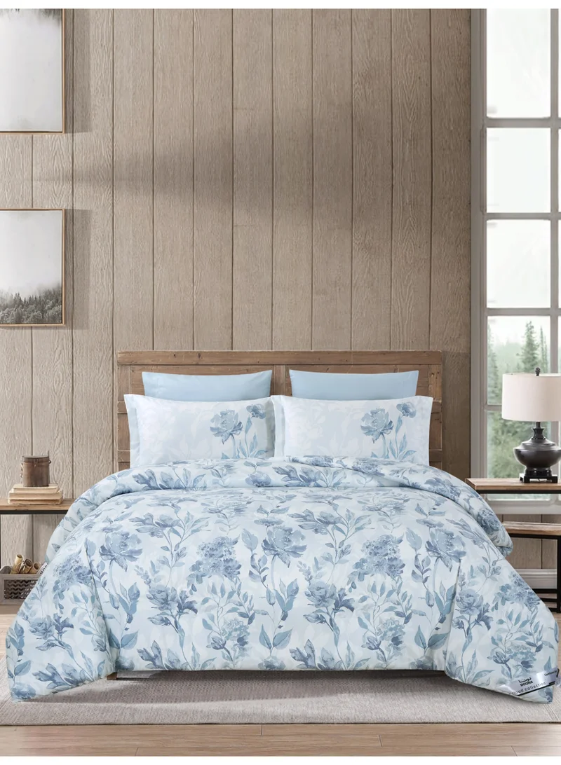 Doona Printed 4-Pcs Queen Comforter Bedding Set Fits 160x200cm -Includes Comforter, Fitted Sheet, Pillow Shams &amp; Pillowcases – Soft Microfiber Fabric with Soft 350 GSm Filling