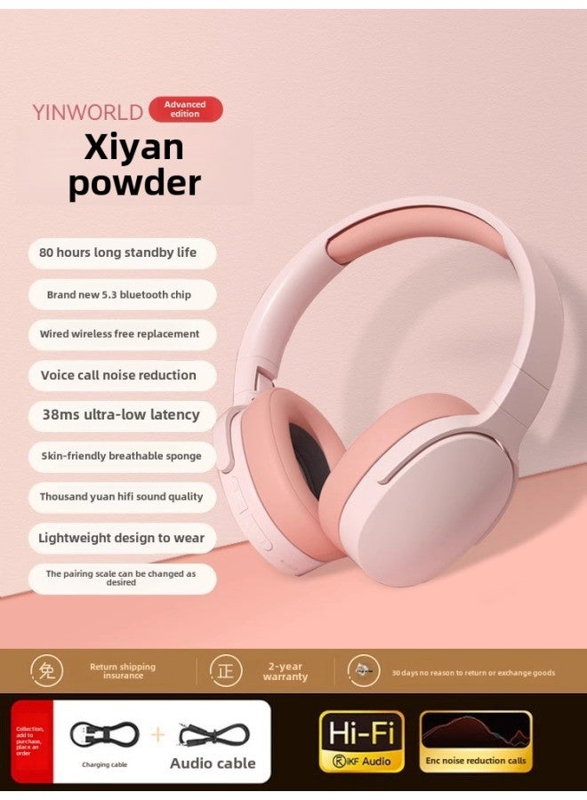 Headset Bluetooth Headset Sony Game Sports Esports Wireless Noise Reduction For Long Endurance-Color:Face Powder [advanced Edition] 80h Long Battery Life Standby⭐9.0 Baohua B&w Surround Lossless Sound⭐Game Music Dual Mode⭐Bluetooth Wired Dual Mode  - Image 1
