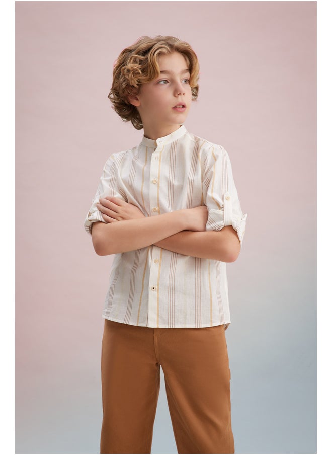 Boy Regular Fit Stand- Up Collar Woven Long Sleeve Shirt - pzsku/ZBFD9D4DD77557E009A53Z/45/_/1735653371/535d2f2c-c131-4555-8b74-00dfefc2e15b