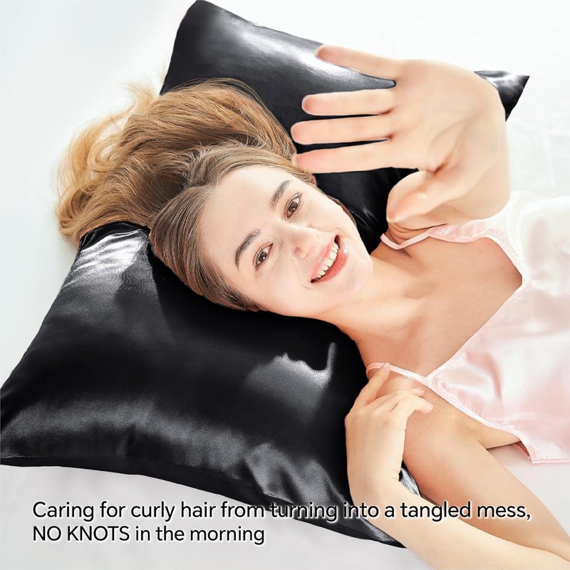 BEDELITE Cost effective fine quality Satin Pillowcase with Zipper 2 Pack, Black Pillow Cases Standard Size, Super Soft and Cooling Similar to Silk Pillow Cases, Gift for Women Men(20x26 Inches) Globally selected raw material - Image 4