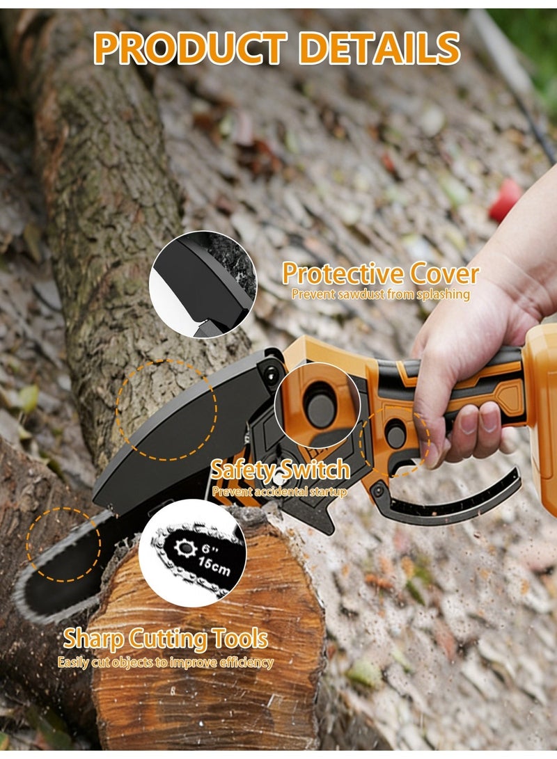 VezNara Cordless Mini Chainsaw 6 Inch, Brushless Motor 18000RPM, 2 Batteries 12000mAh Portable Electric Saw for Wood Cutting, Garden Pruning & DIY - Image 3