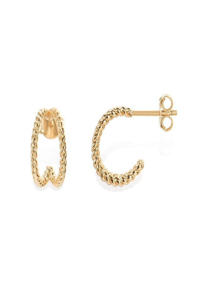 PAVOI 14K Gold Plated Split Huggie Hoop Earrings for Women - 925 Sterling Silver Posts Dainty Multi Hoop Huggie Earrings - Trendy Gold Jewelry, 12mm, Rose Gold, Cubic Zirconia - Image 1