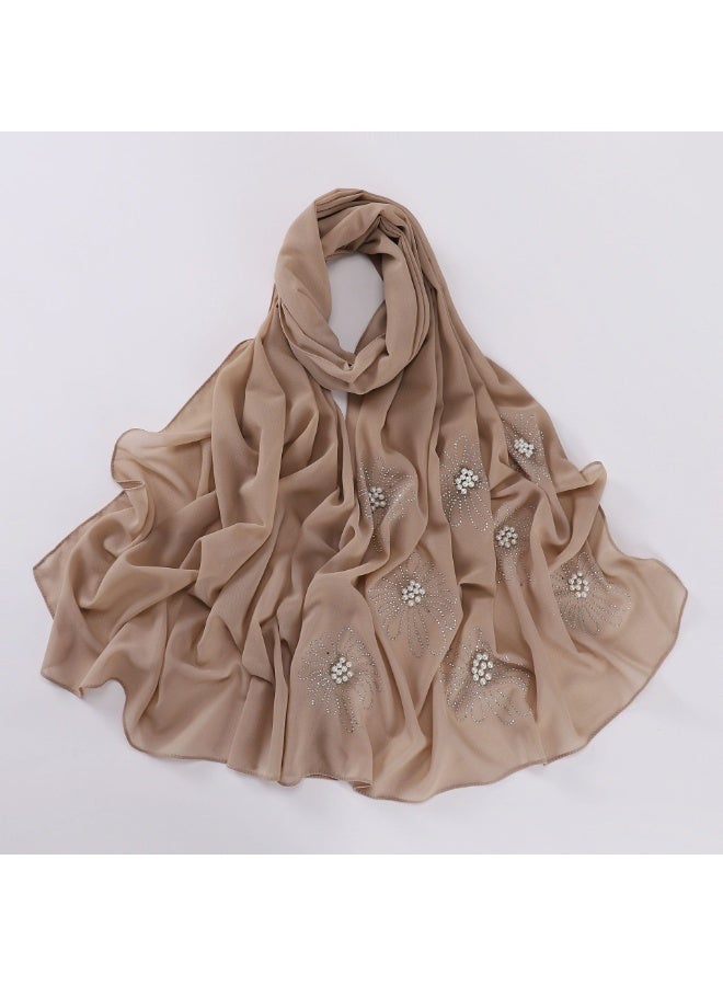 KUYING New Flower Hot Diamond Nail Bead Scarf Pearl Chiffon Scarf 