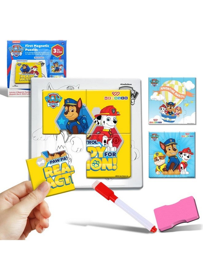 Wembley Paw Patrol - 3 in 1 Jigsaw Magnetic Puzzle for Kids 3+ Years Educational Fun Learning DIY Creative Activity Set Dot-to-Dot Sketching Includes 3 Puzzles, 1 Board, Marker Pen & Duster - Image 1