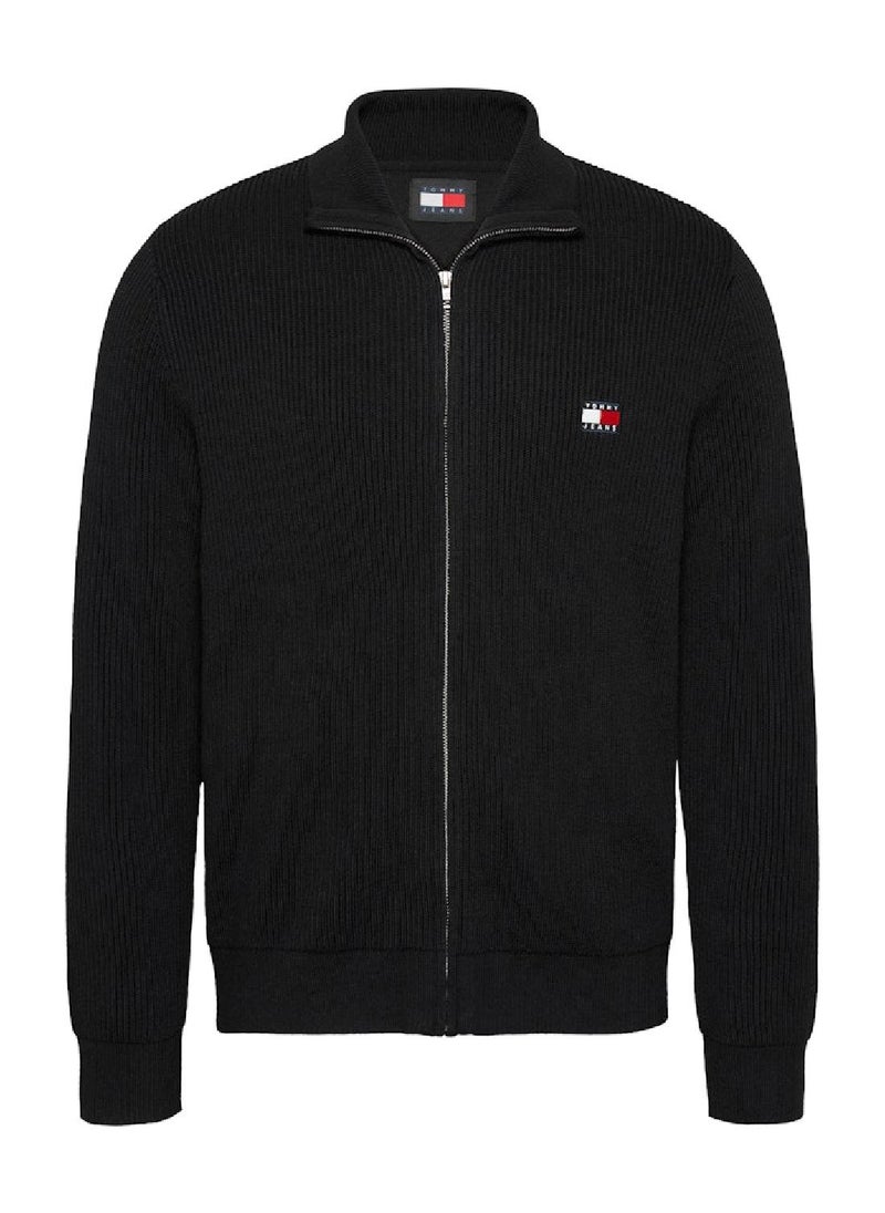 TOMMY JEANS - Men's Tommy Badge Zip-Thru Slim Jumper With Wool, Black- Recycled Polyester - Image 1