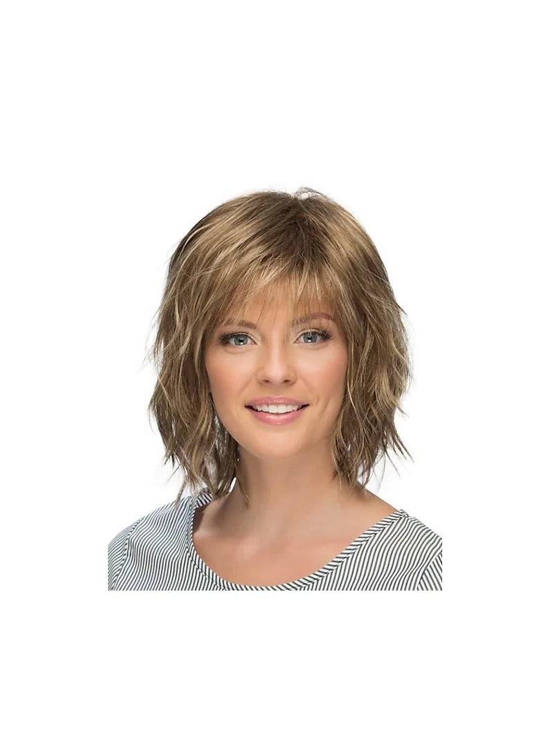 Estelle Fiber Heat Resistant loose wave bobo Wig With Bangs for Women Natural Looking Full Wigs for Daily Party Cosplay ,Curl , Short  BROWN - Image 1