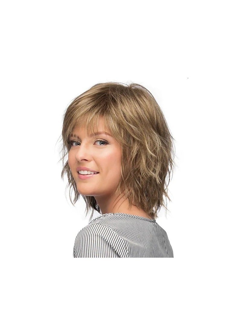 Estelle Fiber Heat Resistant loose wave bobo Wig With Bangs for Women Natural Looking Full Wigs for Daily Party Cosplay ,Curl , Short  BROWN - Image 2
