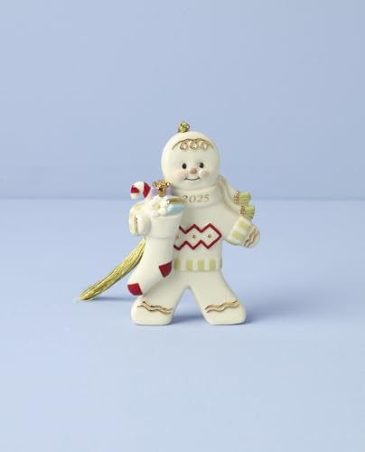 Lenox Ornament 2025 Gingerbread with Stocking Ornament Made from Porcelain Christmas Tree Decorations Gold Accents and Hanging Cord Christmas Decoration Winter Decor Tree Decor 1 Piece - Image 3