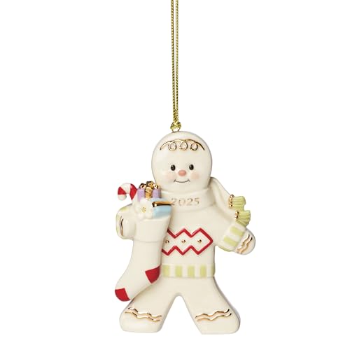 Lenox Ornament 2025 Gingerbread with Stocking Ornament Made from Porcelain Christmas Tree Decorations Gold Accents and Hanging Cord Christmas Decoration Winter Decor Tree Decor 1 Piece - Image 1