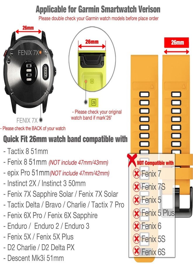 Abanen 22mm 26mm Dual Color Sport Silicone Watch Band for Garmin Fenix 8/ Instinct 3 / epix Pro, Soft Wrist strap with Matte Buckle for Fenix 7/6/5, Enduro, Quatix (Yellow-Black, 26mm) - Image 2
