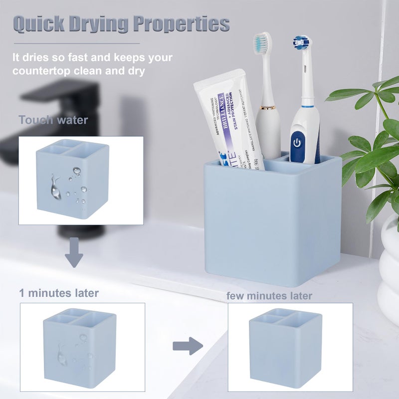 Heagoale Diatomite Toothbrush Holders for Bathrooms, Electric Toothbrush and Toothpaste Holder 3 Slots Tooth Brush Organizer for Bathroom Countertop, Shower, Vanity - Blue - Image 2