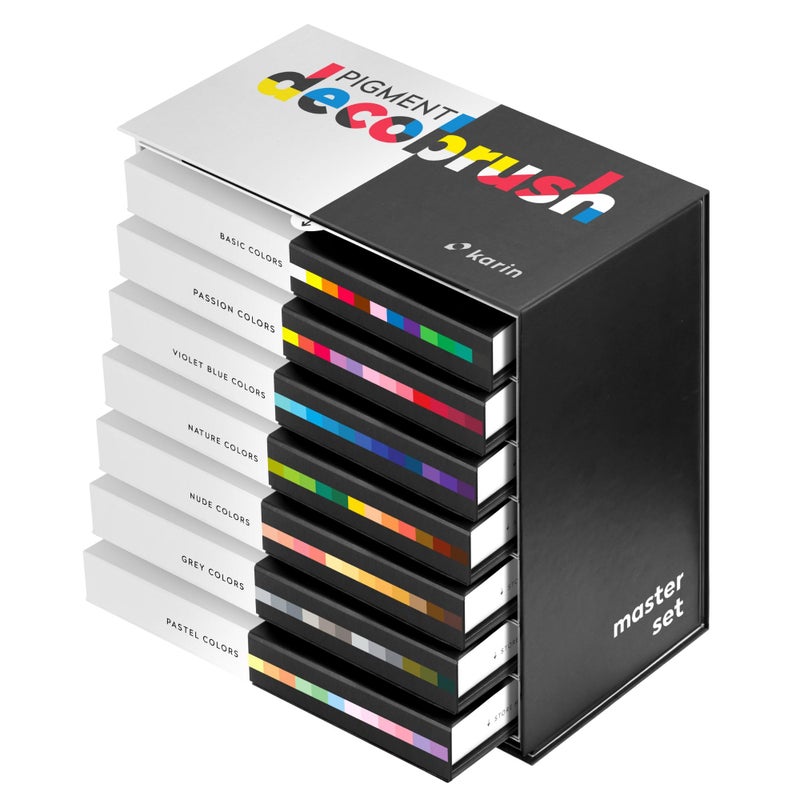 Karin Pigment Decobrush Acrylic Paint Markers 84 Piece Master Set Brush Tip Acrylic Markers Set Opaque Lightfast Waterproof Paint Pens for Wood Fabric Canvas Rock Painting and More