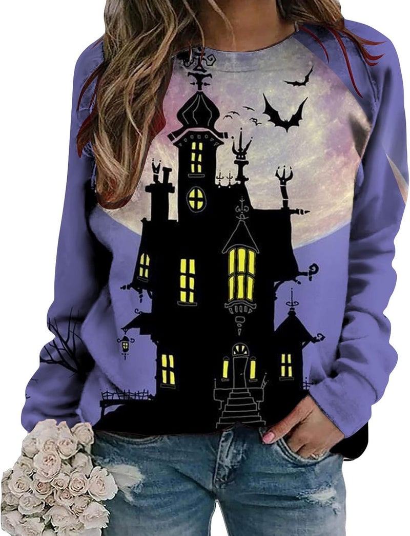 cheekyglo Women Halloween Crewneck Sweatshirts Graphic Print Tops Long Sleeve Shirts Girls Oversized Fall Winter - Image 1