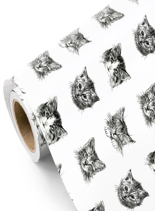 WRAPAHOLIC Kitty Cat Wrapping Paper - Mini Roll - 17 Inch x 16.5 Feet - Black and White Cat Wrapping Paper Perfect for Birthdat, Baby Shower, Pet Lover - Image 1