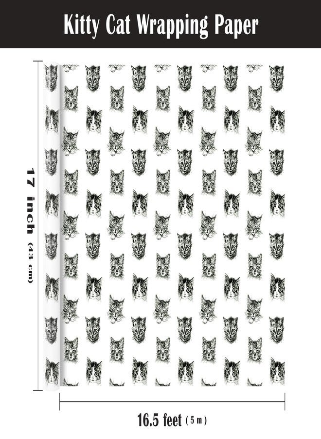 WRAPAHOLIC Kitty Cat Wrapping Paper - Mini Roll - 17 Inch x 16.5 Feet - Black and White Cat Wrapping Paper Perfect for Birthdat, Baby Shower, Pet Lover - Image 3