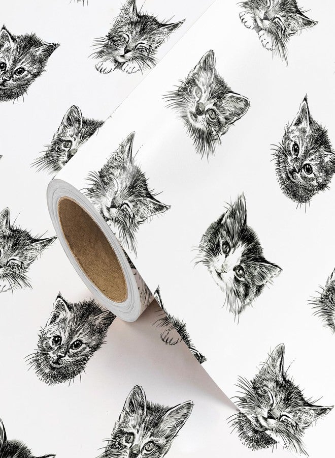 WRAPAHOLIC Kitty Cat Wrapping Paper - Mini Roll - 17 Inch x 16.5 Feet - Black and White Cat Wrapping Paper Perfect for Birthdat, Baby Shower, Pet Lover - Image 2
