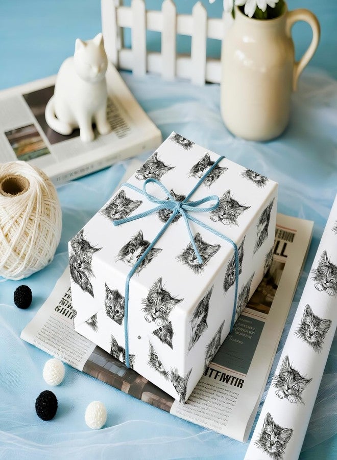 WRAPAHOLIC Kitty Cat Wrapping Paper - Mini Roll - 17 Inch x 16.5 Feet - Black and White Cat Wrapping Paper Perfect for Birthdat, Baby Shower, Pet Lover - Image 4