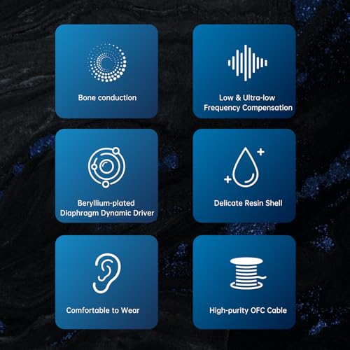 keephifi سماعات أذن KBEAR KB02 الملونة بغطاء من الراتنج، سماعات أذن سلكية بتقنية توصيل العظام، سماعات IEM عالية الدقة مع كابل 2Pin 4N OFC وقابس 3.5mm للمغنين والموسيقيين، زرقاء - Image 4