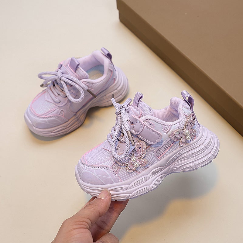 Girls' Mesh Butterfly Sneaker New Thick Sole Torre Shoes Children'S Breathable Lightweight Soft Sole Toddler Shoes - Image 1