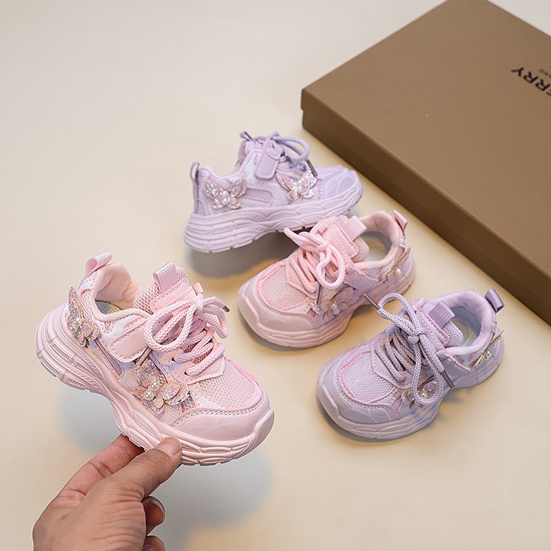 Girls' Mesh Butterfly Sneaker New Thick Sole Torre Shoes Children'S Breathable Lightweight Soft Sole Toddler Shoes - Image 2