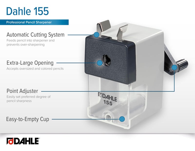 Dahle 155 Professional Pencil Sharpener w/Point Adjuster & Automatic Cutting System, Accepts Graphite & Oversized Artist Pencils - Image 4