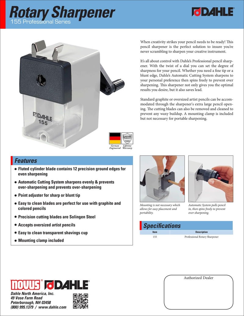 Dahle 155 Professional Pencil Sharpener w/Point Adjuster & Automatic Cutting System, Accepts Graphite & Oversized Artist Pencils - Image 5