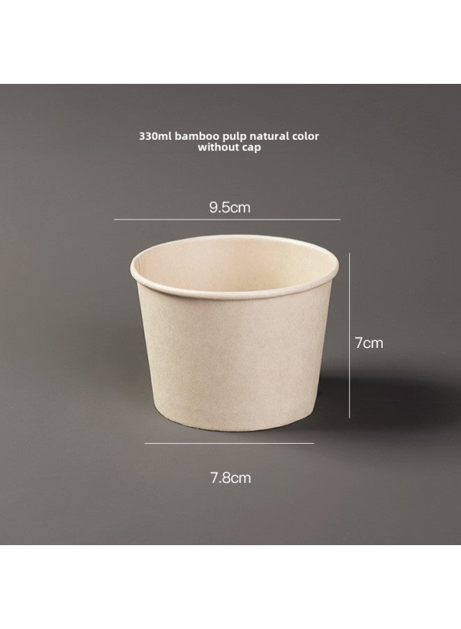 Disposable Paper Bowl Meal Box Kraft Paper Soup Bucket Round Bucking Box Without Lid Take-away Box Bucking Bowl Soup Bowl Porridge Cup-Color:330 Bamboo Pulp Natural Color Bowl Without Lid - Image 1