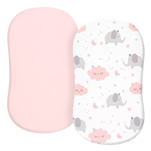 TILLYOU Baby Bassinet Sheets for Girls Boys Fit for Hourglass Oval Rectangle Bassinet Mattress Sheets 33X16 2 Pack Elephant Cloud Pink