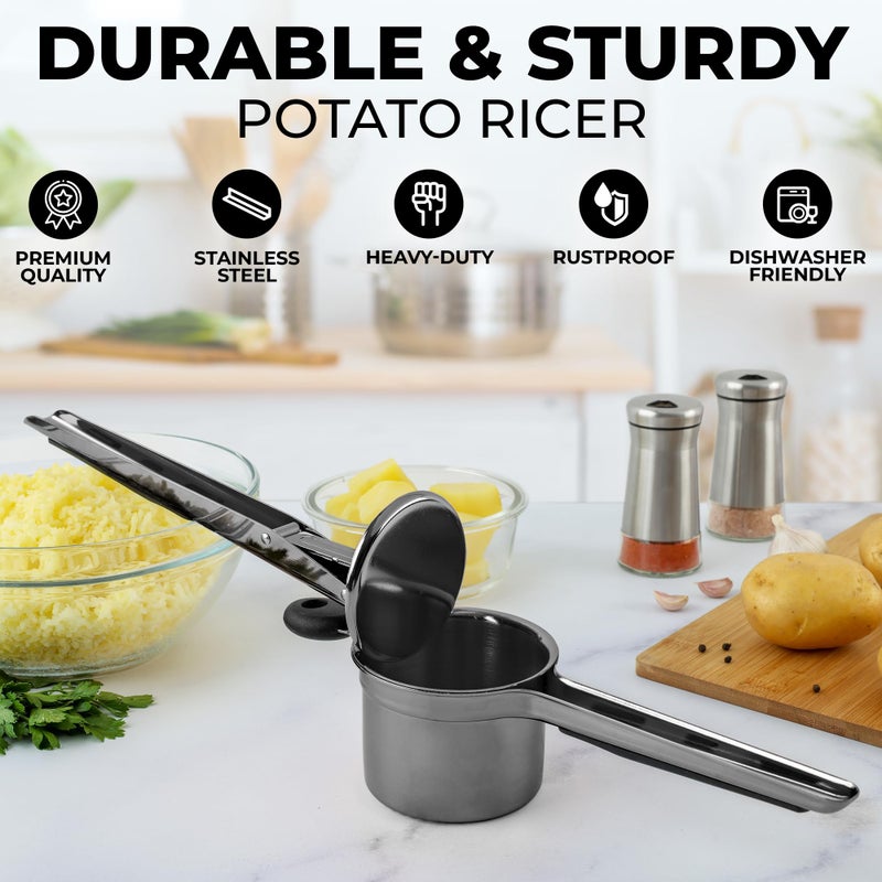 Zulay Kitchen Premium Large 15oz Potato Ricer, Heavy Duty Professional Stainless Steel Potato Masher and Ricer Kitchen Tool, Press and Mash Kitchen Gadget - Metallic Black - Image 5