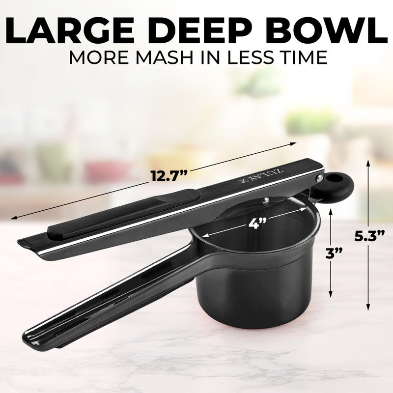 Zulay Kitchen Premium Large 15oz Potato Ricer, Heavy Duty Professional Stainless Steel Potato Masher and Ricer Kitchen Tool, Press and Mash Kitchen Gadget - Metallic Black - Image 2
