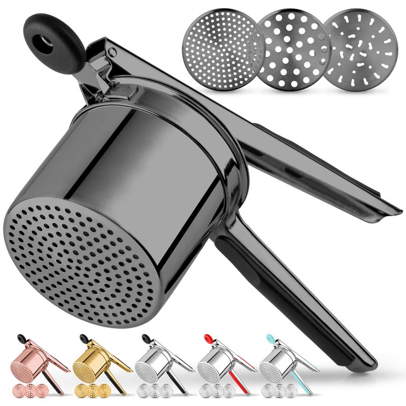 Zulay Kitchen Premium Large 15oz Potato Ricer, Heavy Duty Professional Stainless Steel Potato Masher and Ricer Kitchen Tool, Press and Mash Kitchen Gadget - Metallic Black - Image 1