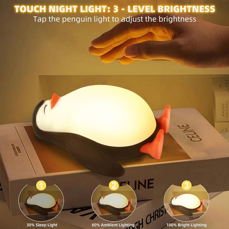 Tcamp Cute Penguin Night Light for Kids 3 Level Dimmable Nursery Nightlight Lamp Cute Silicone Squishy Lighted Penguin Tap Light Rechargeable Bedside Touch Lamp for Toddler Baby - Image 4
