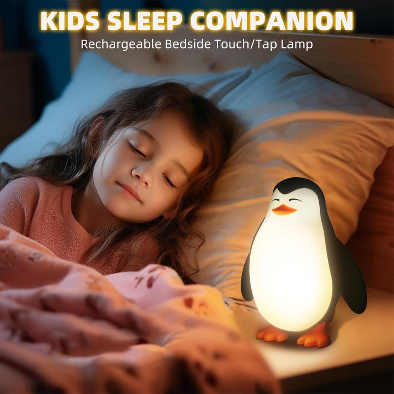 Tcamp Cute Penguin Night Light for Kids 3 Level Dimmable Nursery Nightlight Lamp Cute Silicone Squishy Lighted Penguin Tap Light Rechargeable Bedside Touch Lamp for Toddler Baby - Image 2