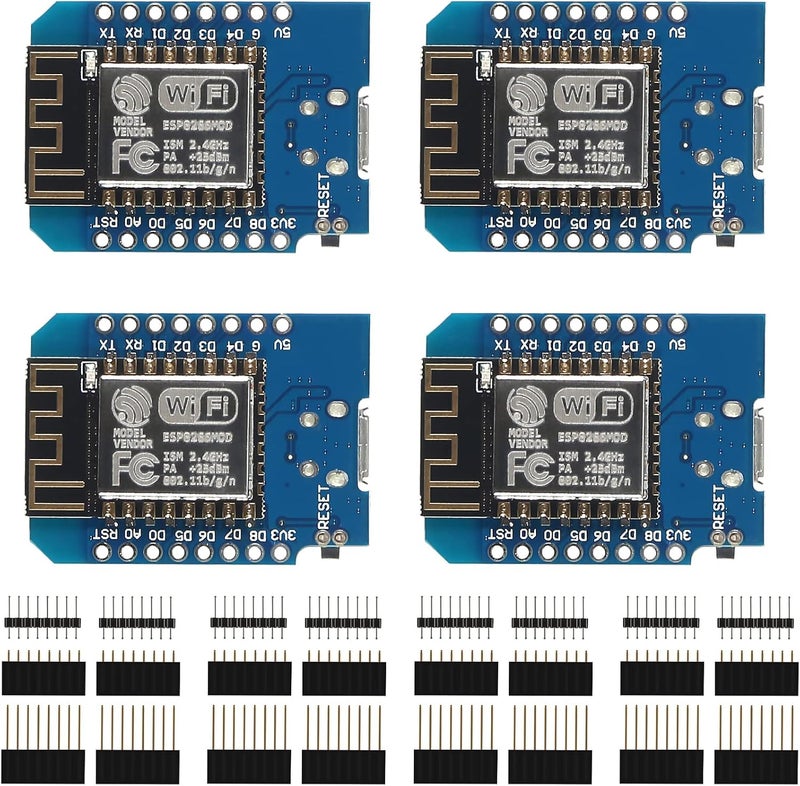 AITIAO 4Pcs ESP8266 ESP-12 ESP-12F NodeMcu Mini D1 Module for WeMos Lua 4M Bytes WLAN WiFi Internet Development Board Base on ESP8266 ESP-12F Compatible with WeMos D1 Mini - Image 1