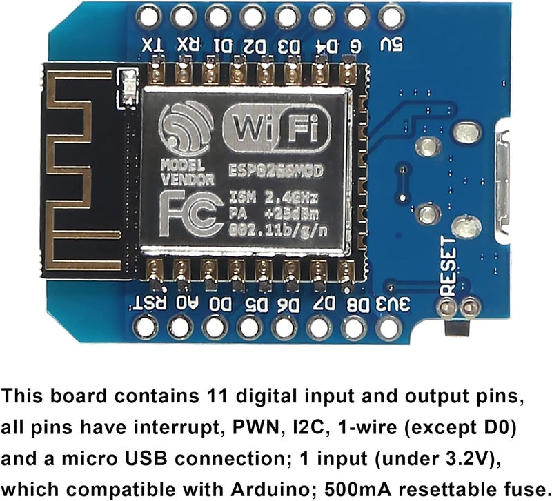 AITIAO 4Pcs ESP8266 ESP-12 ESP-12F NodeMcu Mini D1 Module for WeMos Lua 4M Bytes WLAN WiFi Internet Development Board Base on ESP8266 ESP-12F Compatible with WeMos D1 Mini - Image 4