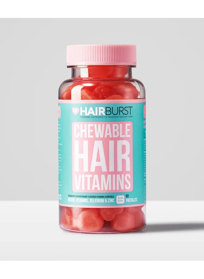 هيربرست Chewable Hair Vitamins - Hair Growth Supplements For Both Men And Women - With Biotin - Reduces Breakage, Promotes Longer, Stronger, Healthier, Thicker Hair - 60 Gummies - 30 Day Supply