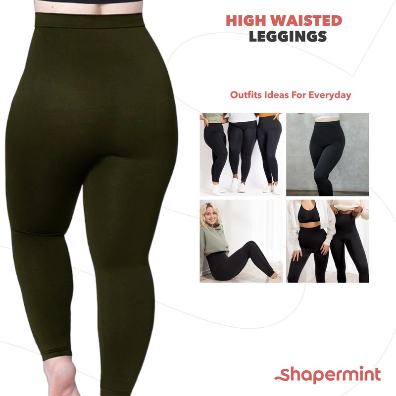 SHAPERMINT Leggings for Women Tummy Control - High Waisted Shapewear Leggings, Womens Plus Size, Thick Non-See-Through Black - Image 5
