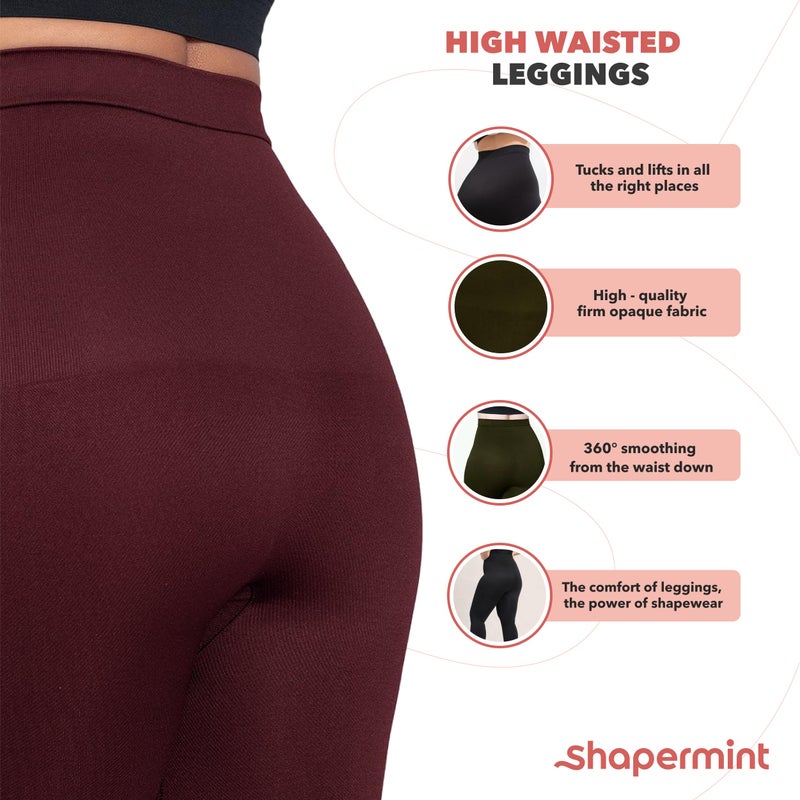 SHAPERMINT Leggings for Women Tummy Control - High Waisted Shapewear Leggings, Womens Plus Size, Thick Non-See-Through Black - Image 4