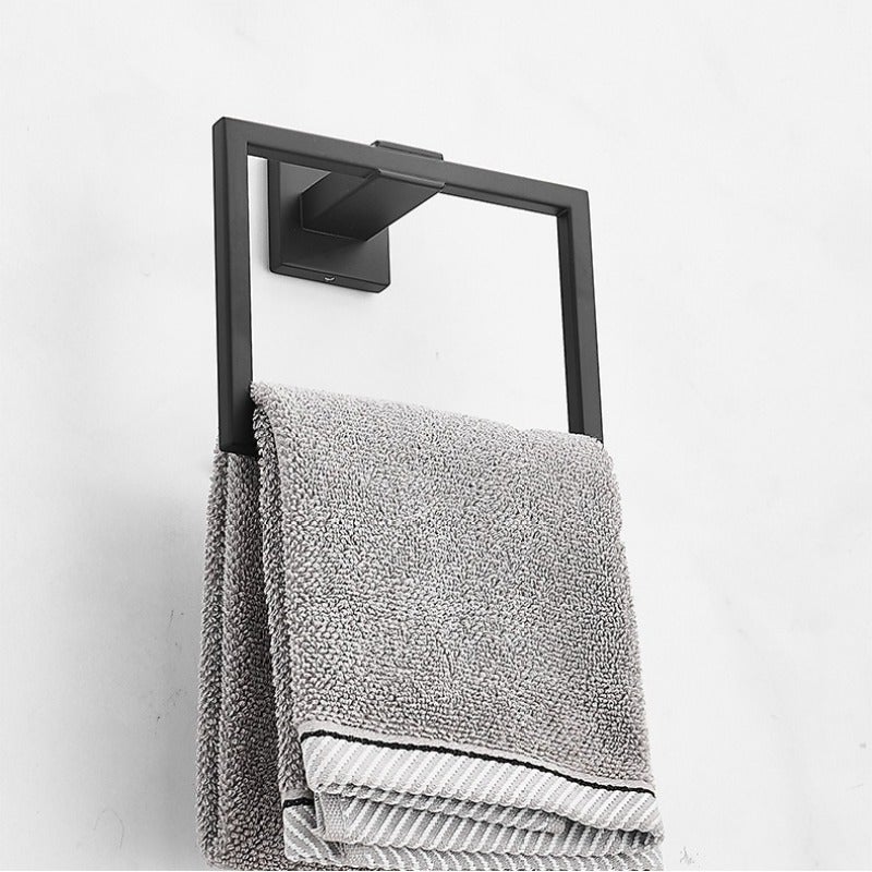 Stainless steel toilet non-punching towel ring, toilet towel rack, bathroom wall-mounted storage bath towel, black - Image 2