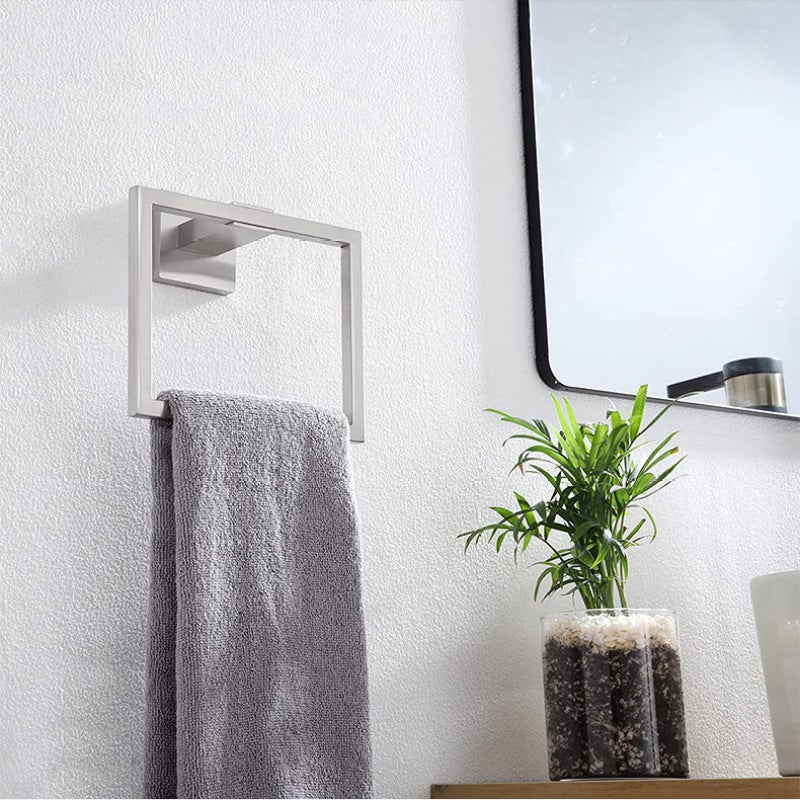 Stainless steel toilet non-punching towel ring, toilet towel rack, bathroom wall-mounted storage bath towel, black - Image 4