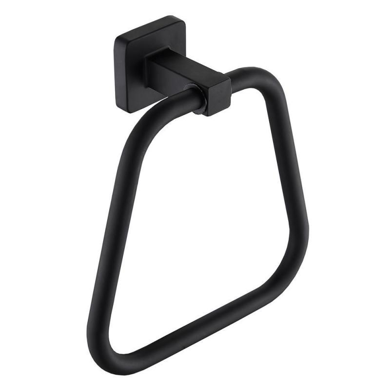 Stainless steel toilet non-punching towel ring, toilet towel rack, bathroom wall-mounted storage bath towel, black - Image 1