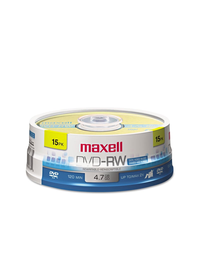 Maxell قرص ماكسيل DVD-RW القابل لإعادة الكتابة، 4.7 جيجابايت، 2x، على شكل أسطوانة، ذهبي، 15/عبوة