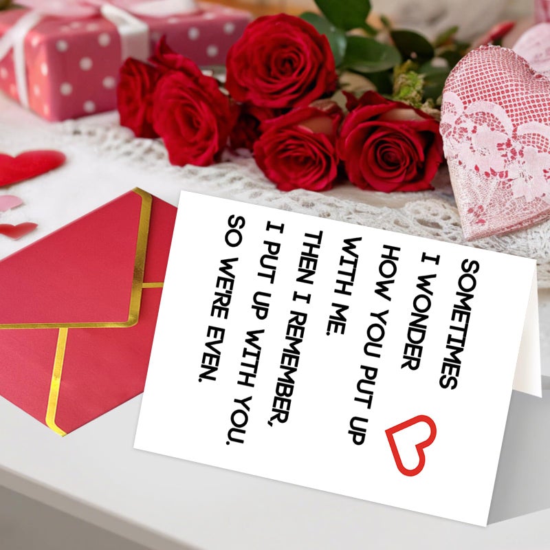 Ziwenhu Happy Valentines Day Gifts for Him Her, Humorous Mens Birthday Vday Wedding Anniversary Card, Sometimes I Wonder How You Put Up With Meâ€¦ - Image 4