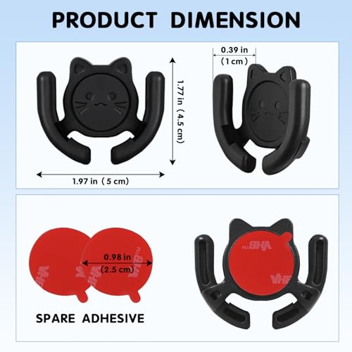 HOMEFOX Multi-Surface Holder Car Mount 3 Pack Compatible for Popsocket Grip Holder for Pop Socket Mount Device Support Accessory Home Office Desk Wall Mount Cute Cat Strong Adhesive Sticky Pad (Black) - Image 2