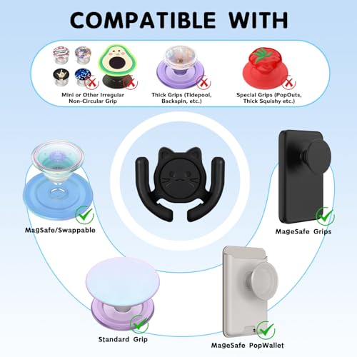 HOMEFOX Multi-Surface Holder Car Mount 3 Pack Compatible for Popsocket Grip Holder for Pop Socket Mount Device Support Accessory Home Office Desk Wall Mount Cute Cat Strong Adhesive Sticky Pad (Black) - Image 3