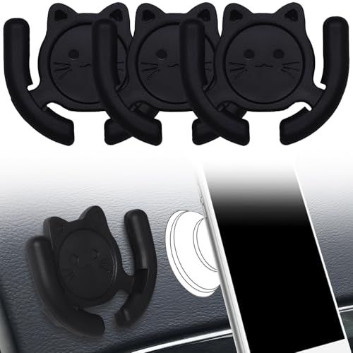 HOMEFOX Multi-Surface Holder Car Mount 3 Pack Compatible for Popsocket Grip Holder for Pop Socket Mount Device Support Accessory Home Office Desk Wall Mount Cute Cat Strong Adhesive Sticky Pad (Black) - Image 1