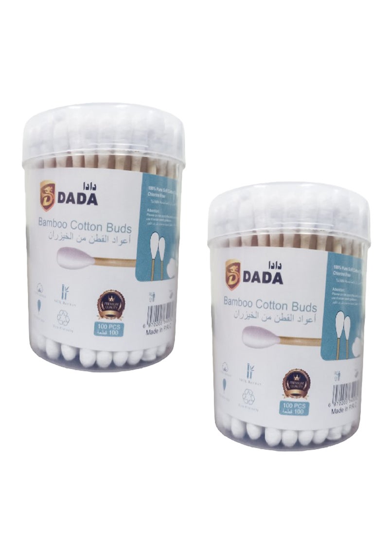 Dada DADA Bamboo Cotton ear Buds, Double-Tipped, 100% Cotton, Biodegradable, 100 Pieces Pack of 2  - Image 1